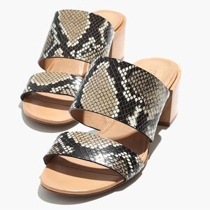 Madewell The Kiera Mule Sandal Size 10 in Snake Embossed Leather 2" Heel